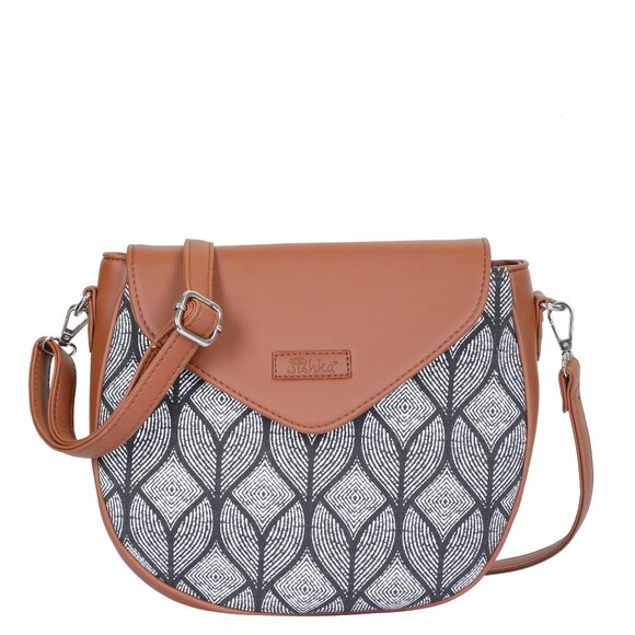 Hand Crafted Fabric Monochrome Print Women Crossbody Sling Bag Adjustable Strap - Picture 1 of 10